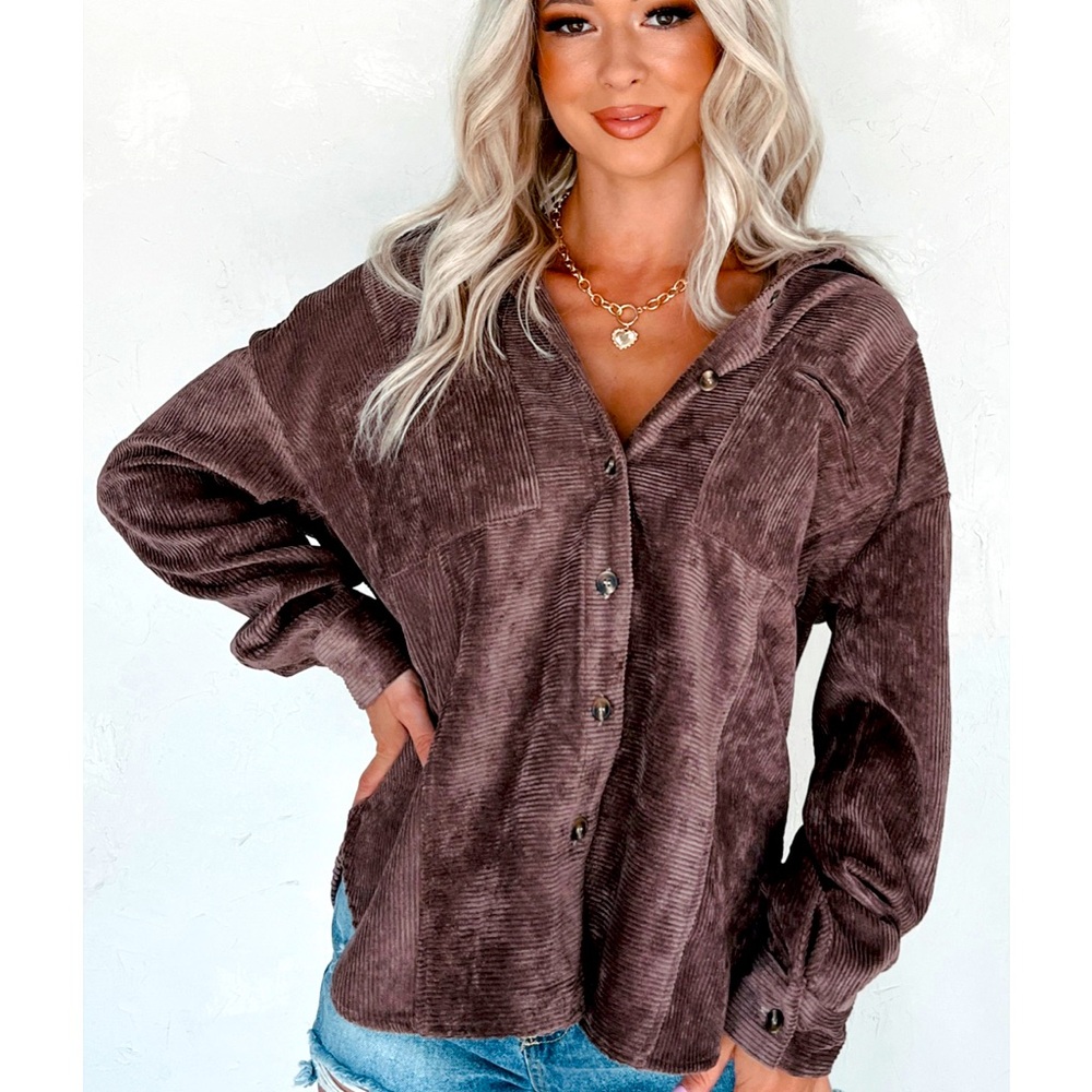 Blu Pepper brown corduroy button up shacket size large brand new with tags